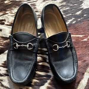 Gucci Black Leather Horsebit Loafers Shoes